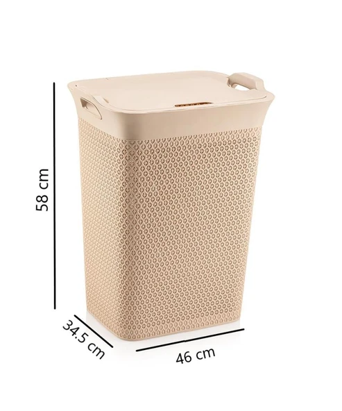 Omnipazar SY-4630 Plastik Safir Kirli Çamaşır Sepeti 55 lt Bej - 2