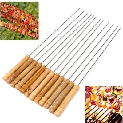 10 PARÇA  AHŞAP SAPLI METAL YUVARLAK MANGAL ŞİŞİ  (5047)