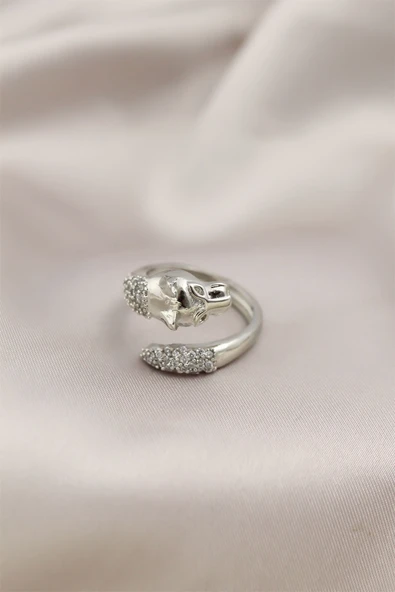 Gümüş Renkli Metal Kaplan Model Zirkon Taşlı Kadın Yüzük - TJ-BYK2209