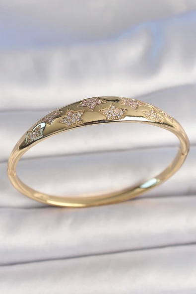 Pirinç Gold Renk Zirkon Taşlı Yıldız İşlemeli Kadın Kelepçe - TJ-BB6918