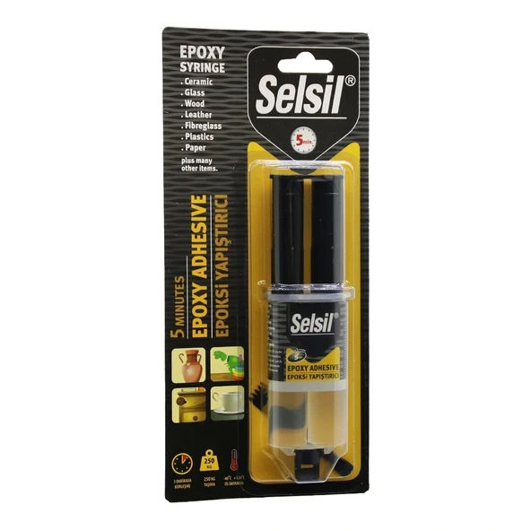 SELSİL EPOXY SYRINGE ADHESİVE ŞIRINGA EPOKSİ YAPIŞTIRICI 28GR. ALÜMİNYUM - CAM - PORSELEN - SERAMİK - AHŞAP - METAL (504