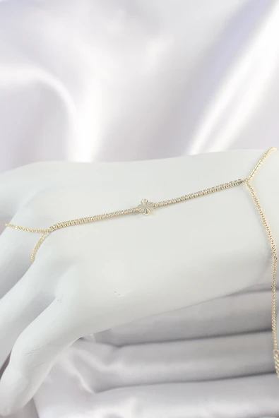 Pirinç Gold Renk Su Yolu Zirkon Taşlı Yonca Model Kadın Şahmeran - TJ-SN625