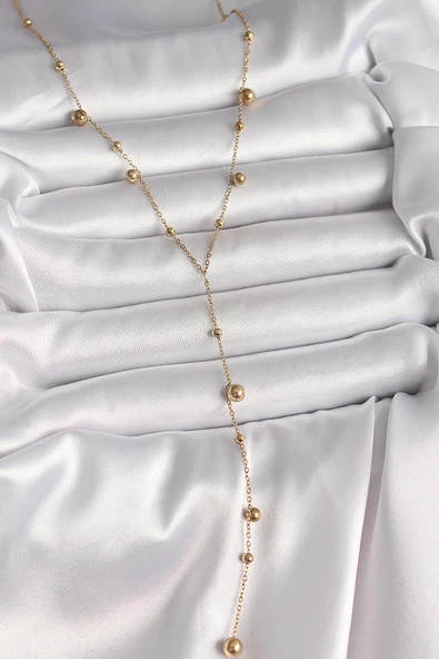316L Çelik Gold Renk Topçuklu Model Kadın Y Kolye - TJ-BKO10011