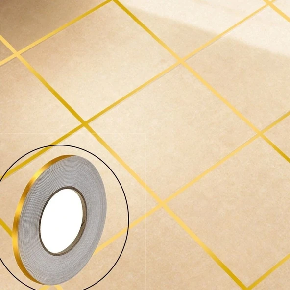 50 Metre Fayans Arası Şerit Dekoratif Yapışkan Renkli Dekor Su Geçirmez Sızdırmaz Altın Bant Kaplama 0.5 cm Genişliğinde