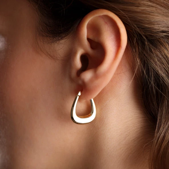 Altın Küpe 14K 585 Parlak Çanta Tasarım  2.3 cm Zarif Küpe Bombeli