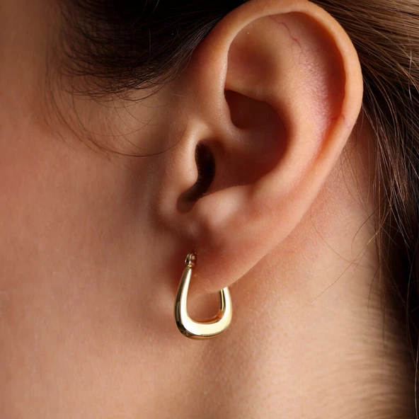 Altın Küpe 14K 585 Parlak Çanta Tasarım  1,8 cm Zarif Küpe Bombeli