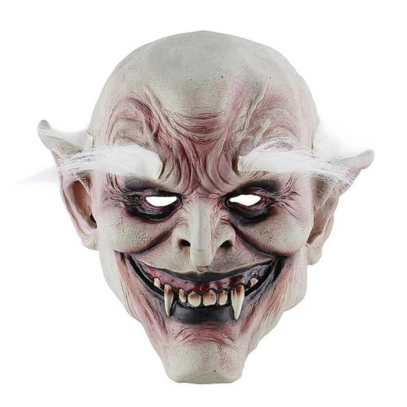 Korku Zombi Maskesi Beyaz Saçlı Kaşlı Lateks Vampir Maskesi Et Maske (5047)