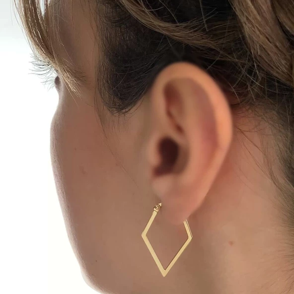 Dörtgen Formlu Altın Küpe 14 Ayar 2,5 cm Zarif Küpe ürün görseli 1