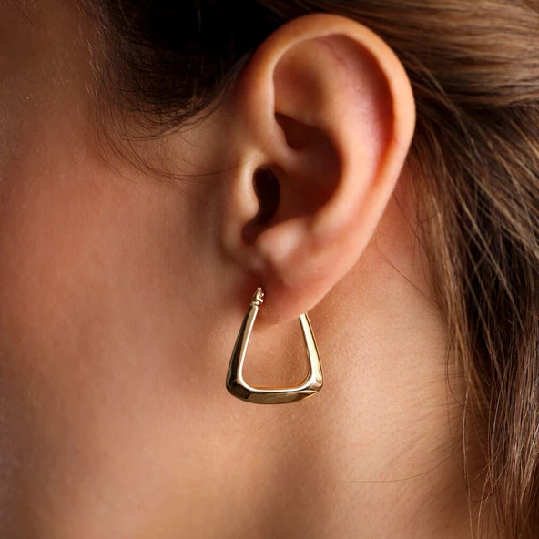 Altın Küpe 14K 585 Parlak Çanta Tasarım  1,8 cm Zarif Küpe - 5