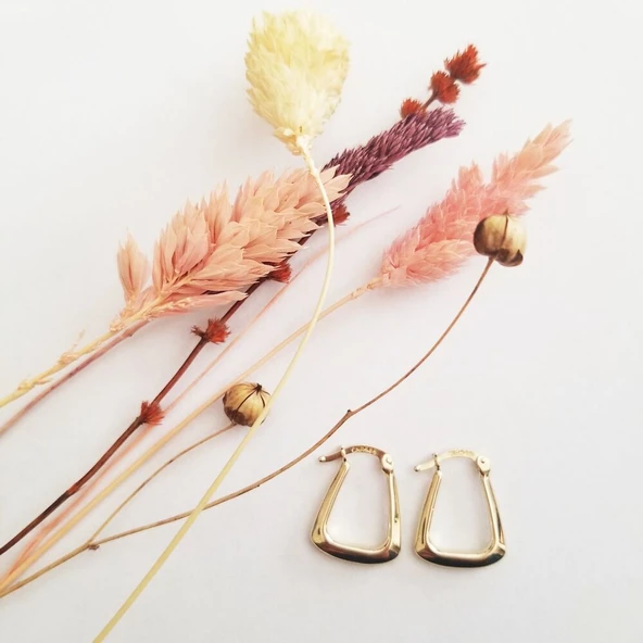 Altın Küpe 14K 585 Parlak Çanta Tasarım  1,8 cm Zarif Küpe