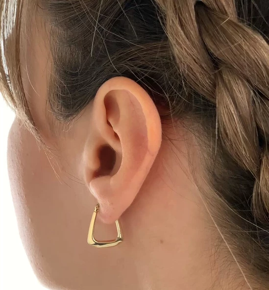 Altın Küpe 14K 585 Parlak Çanta Tasarım  1,8 cm Zarif Küpe - 3