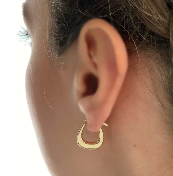 Altın Küpe 14K 585 Parlak Çanta Tasarım  1,8 cm Zarif Küpe Bombeli - 5