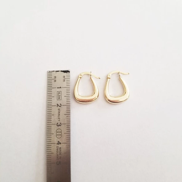 Altın Küpe 14K 585 Parlak Çanta Tasarım  1,8 cm Zarif Küpe Bombeli - 4