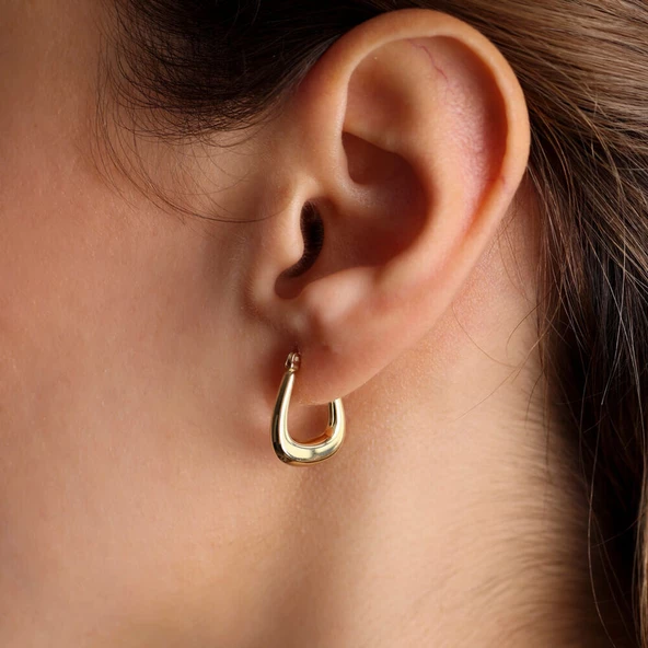 Altın Küpe 14K 585 Parlak Çanta Tasarım  1,8 cm Zarif Küpe Bombeli - 3