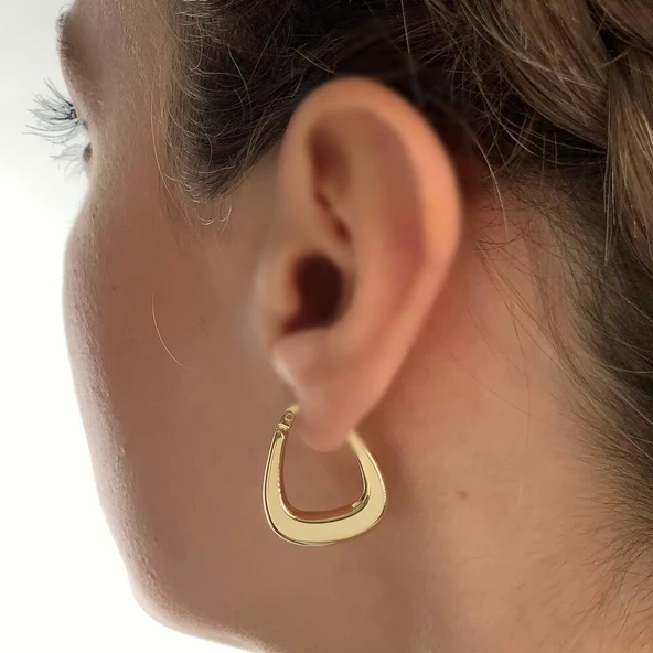 Altın Küpe 14K 585 Parlak Çanta Tasarım  2.3 cm Zarif Küpe Bombeli - 3