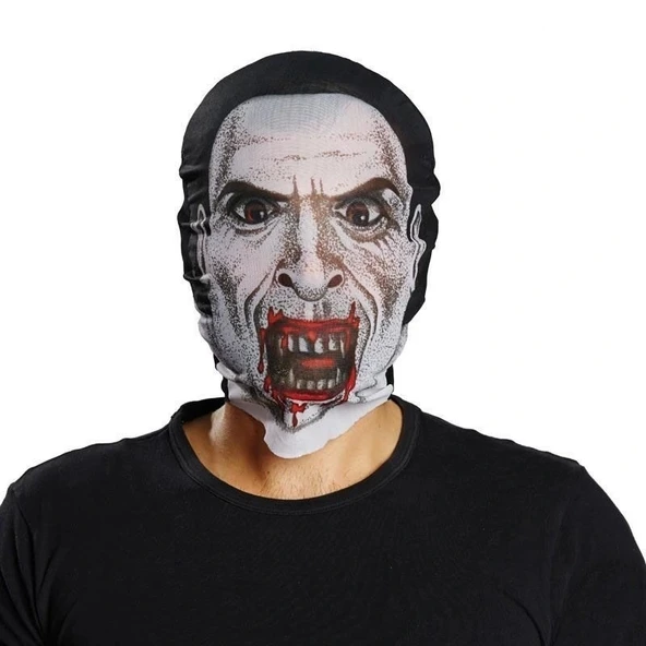 Kafaya Tam Geçmeli Bez Vampir Maskesi - Streç Korku Maskesi - 3D Baskılı Maske Model 2 (5047)