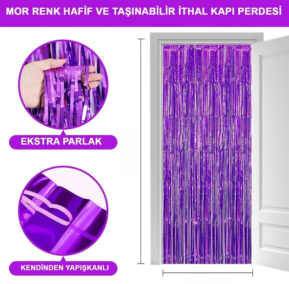Mor Renk Ekstra Metalize Parlak Saçaklı Arka Fon Perde İthal A Kalite 1x2 Metre (5047)