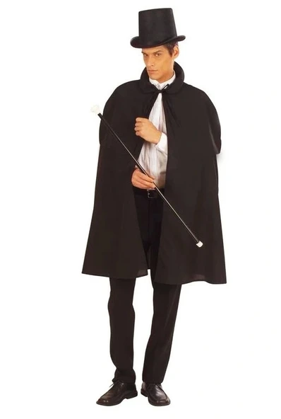 Siyah Sihirbaz Pelerini 120 cm ve Sihirbaz Şapkası 12 cm Yetişkin Boy (5047)