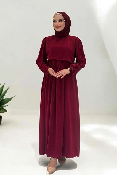 Çift Katlı Bağlama Detay Elbise 6003 Bordo