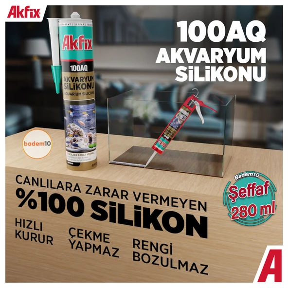 Akfix 100AQ Akvaryum Sızdırmaz Silikonu Şeffaf Solvent İçermeyen Silikon 280 mL
