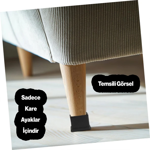 Masa Sandalye Sehpa Ayak Tapası Kare Tıpa Papuç Takoz 40 mm x 40 mm Parke Zemin Koruyucu 8 Adet - 4