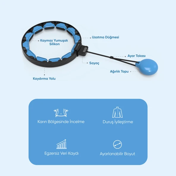 Şımart Akıllı Egzersiz Çemberi Ayarlanabilir, Ağırlıklı Uygulama Destekli - 2