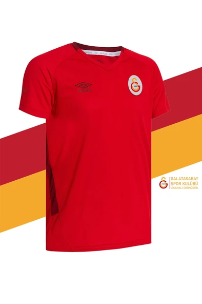 Galatasaray Orijinal Lisanslı Umbro V Yaka Kırmızı T-Shirt + Bileklik + Atkı Set Hediye Ahşap Kut - Resim 5