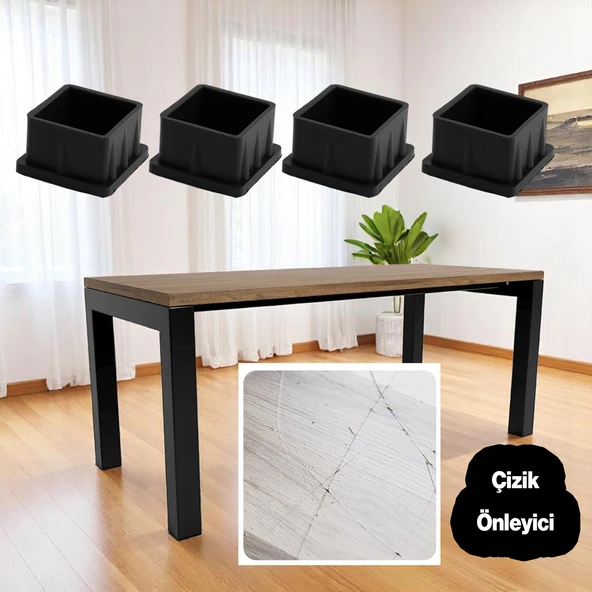 8 Adet Masa Sandalye Sehpa Ayak Tapası Kare Tıpa Papuç Takoz 40 mm x 40 mm Parke Zemin Koruyucu - 3