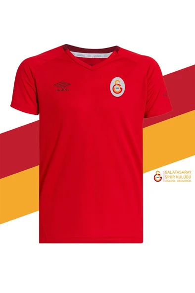 Galatasaray Orijinal Lisanslı Umbro V Yaka Kırmızı T-Shirt + Bileklik Set Hediyelik Ahşap Kutulu - Resim 2