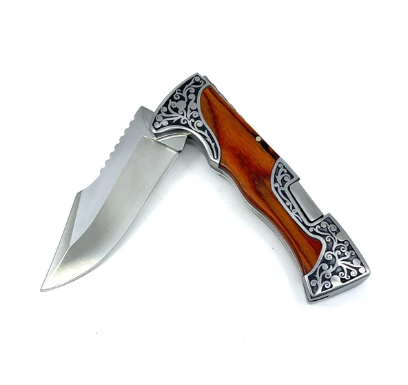 Full İşleme Katlanır Çakı Gül Ağacı Sap - Resim 3