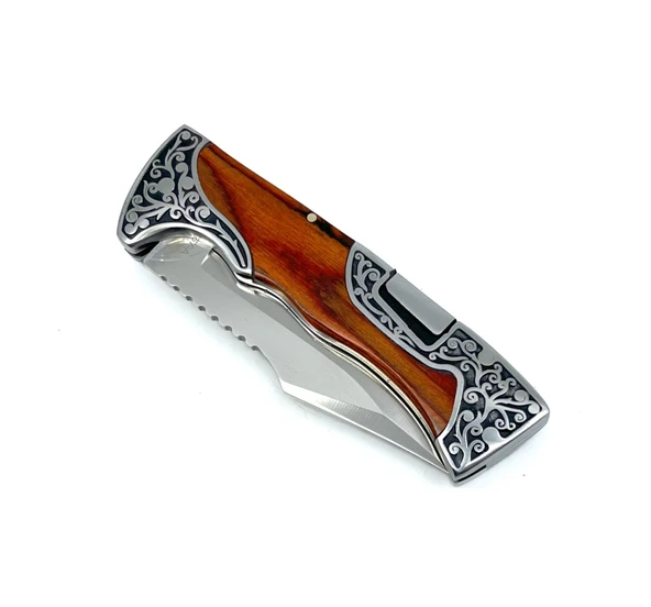 Full İşleme Katlanır Çakı Gül Ağacı Sap - Resim 4