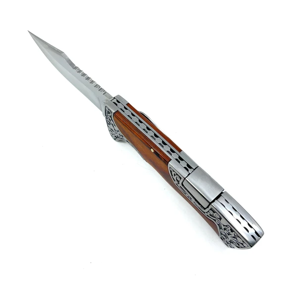 Full İşleme Katlanır Çakı Gül Ağacı Sap - Resim 5