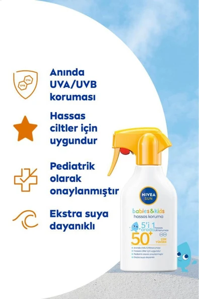 SUN SPF50 Bebek ve Çocuklar İçin Güneş Koruyucu Sprey 270ml, Hassas Cilt Koruma, Suya Dayanıklı - 2