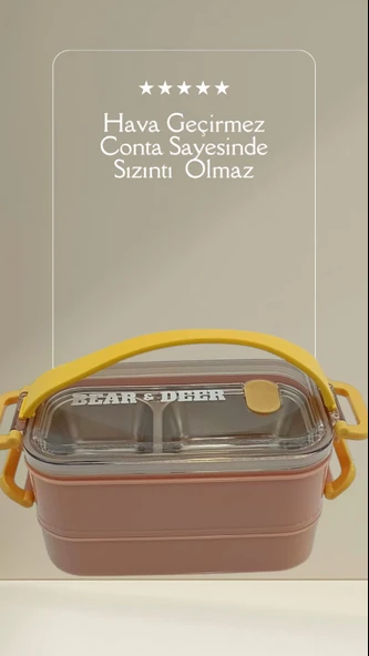 B&D İki  Katlı iki Bölmeli Paslanmaz Çelik Pembe Beslenme Kabı  BES011 - 3