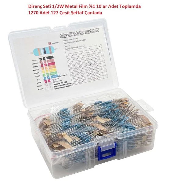 Direnç Seti 1/2W Metal Film %1 10'ar Adet Toplamda 1270 Adet 127 Çeşit Şeffaf Çantada ürün görseli