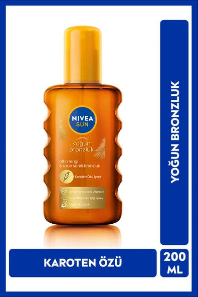 SUN Karoten Özlü Yoğun Bronzlaştırıcı Güneş Vücut Sprey 200ml, E Vitamini, Uzun Süreli Bronzluk