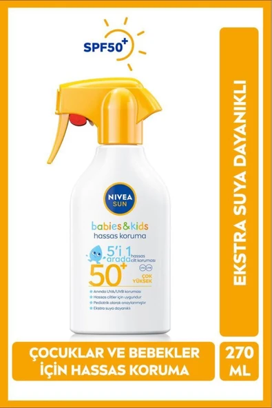 SUN SPF50 Bebek ve Çocuklar İçin Güneş Koruyucu Sprey 270ml, Hassas Cilt Koruma, Suya Dayanıklı