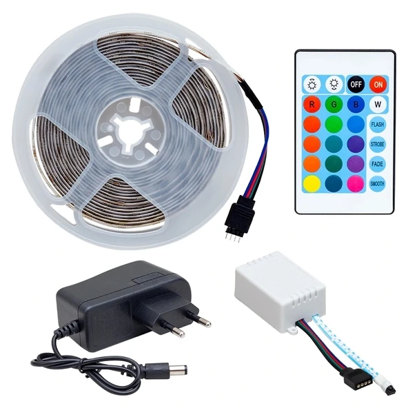SİLİKONSUZ 5 METRE RGB ŞERİT LED ANİMASYON DEVRELİ + ADAPTÖR SET (5047)