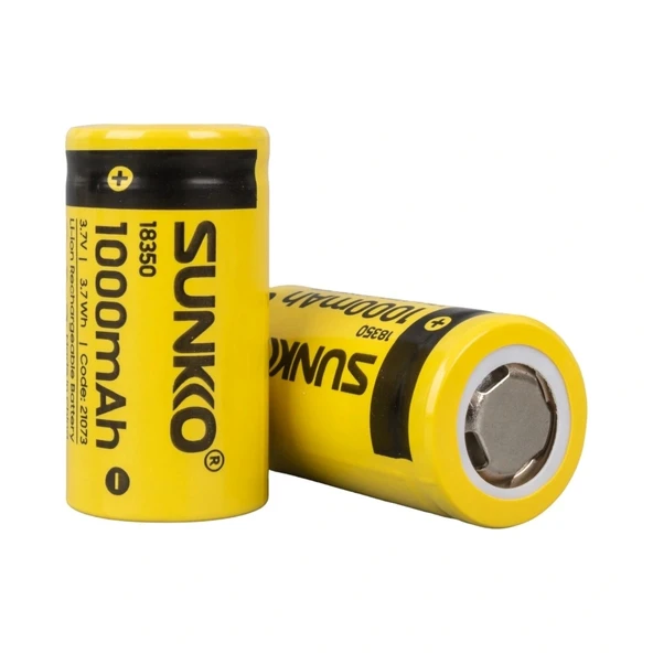 SUNKKO 3.7 VOLT 1000 MAH 18350 ŞARJ EDİLEBİLİR PİL  (TEKLİ) (5047)