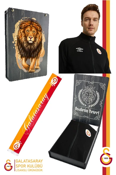 Galatasaray Orijinal Lisanslı Dik Yaka Fermuarlı Siyah Sweat Hediyelik Ahşap Kutulu