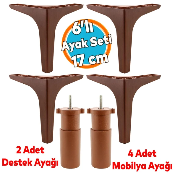 Mobilya Tv Ünitesi Konsol Koltuk Kanepe Destek Ayağı 17 Cm Ahşap Desenli Ayakları 6'lı Set