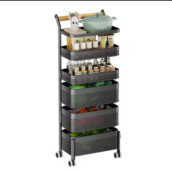 TRENDESK 6  Katlı Metal Siyah Yana Açılır Sebze Meyve Sepeti Patates Soğan Sepeti Sebzelik Tekerlekli 1093-CN - 2
