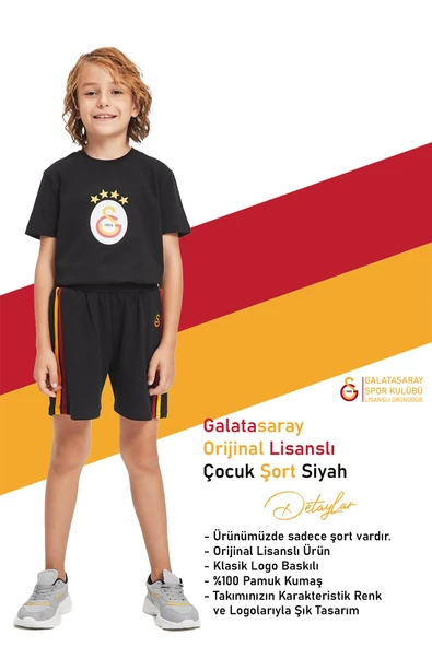 Gs Srt 003 Galatasaray Orijinal Lisanslı Çocuk Şort Siyah - 3