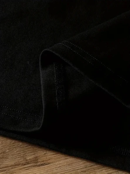 Baskılı Oversize Bisiklet Yaka T-shirt - Siyah - Resim 3