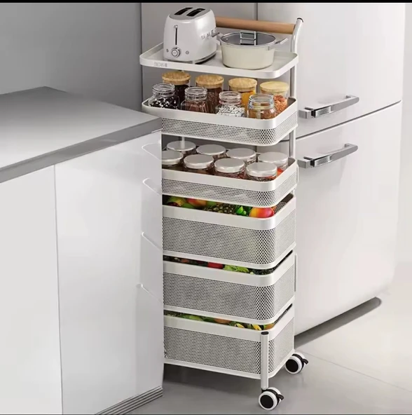 TRENDESK 6  Katlı Metal Siyah Yana Açılır Sebze Meyve Sepeti Patates Soğan Sepeti Sebzelik Tekerlekli 1093-CN - 4
