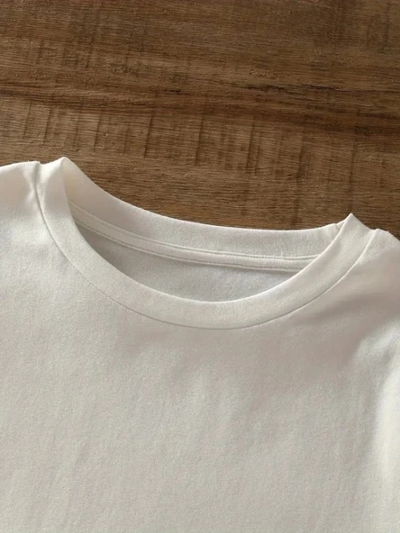 Baskılı Oversize Bisiklet Yaka T-shirt - Beyaz - 4