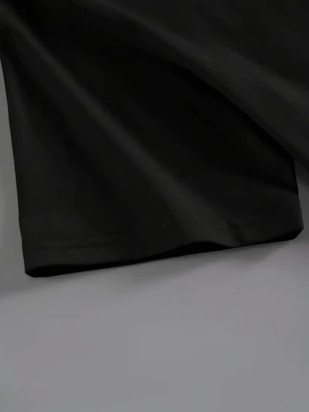 Baskılı Oversize Bisiklet Yaka T-shirt - Siyah - Resim 2