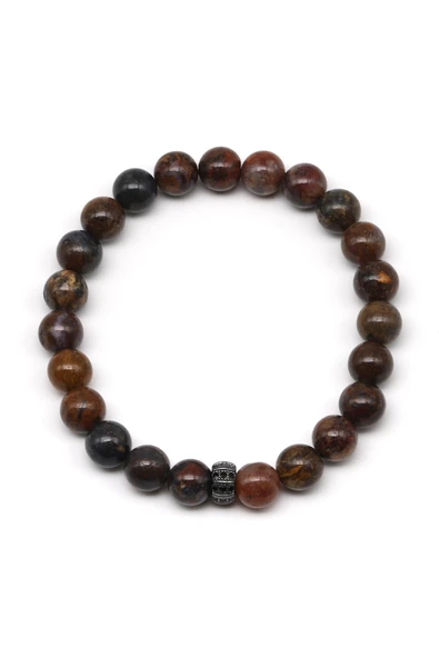 Pietersit Doğal Taş Zirkon Aparatlı Bileklik 8 mm Küre Kesim - Resim 2