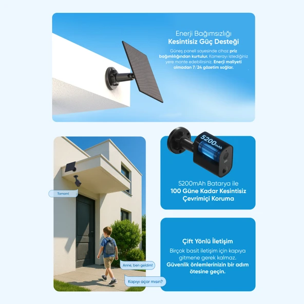 Şımart Akıllı Wifi Dış Mekan Güvenlik Kamerası, Güneş Enerjili, Gece Görüşlü - 6