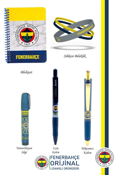 Fenerbahçe Orijinal Lisanslı Premium Kalem Bileklik Bloknot Silgi Hediyelik Set - 2
